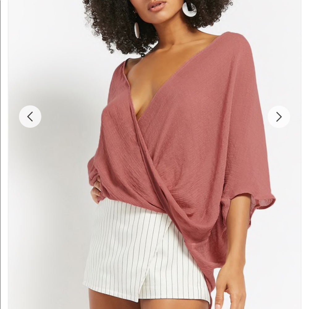 New Sheer plunging Drape top blouse mauve pink
